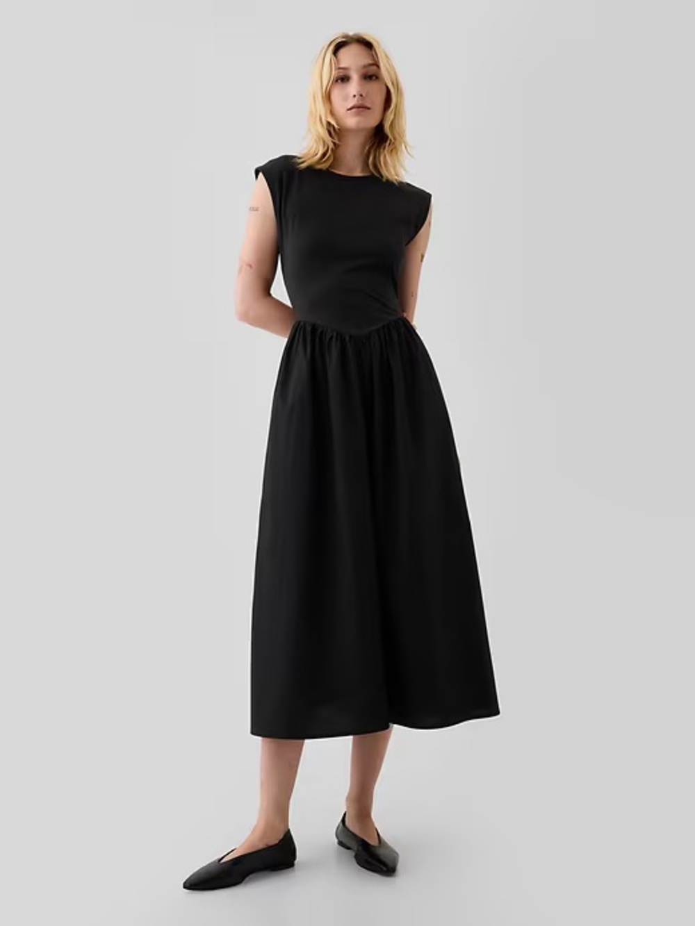 Gap Drop-Waist Mixed Media Midi Dress